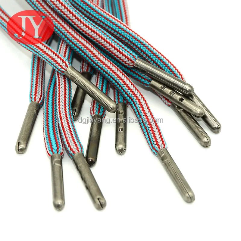 custom flat cotton rope with logo metal aglet tipping for sneaker shoelace hoodies sweater draw cord string