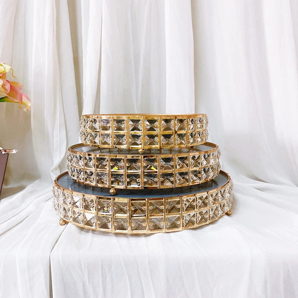 Luxury 3-Tier Wedding Cake Stand Set New Style Crystal Beads and Mirror Top Iron Material for Dessert Table or Party Event