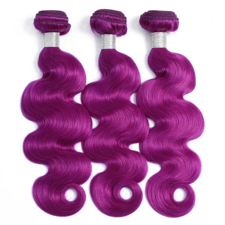 Indian Hair Bundles purple red colour 4*4 /Remy Straight Ombre Human Hair with Lace Closure Salon One Pack