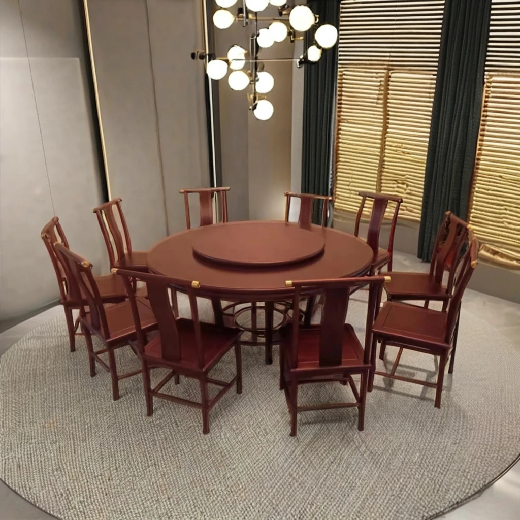 New design home furniture solid wood classic dinner house round rotating dining table wood