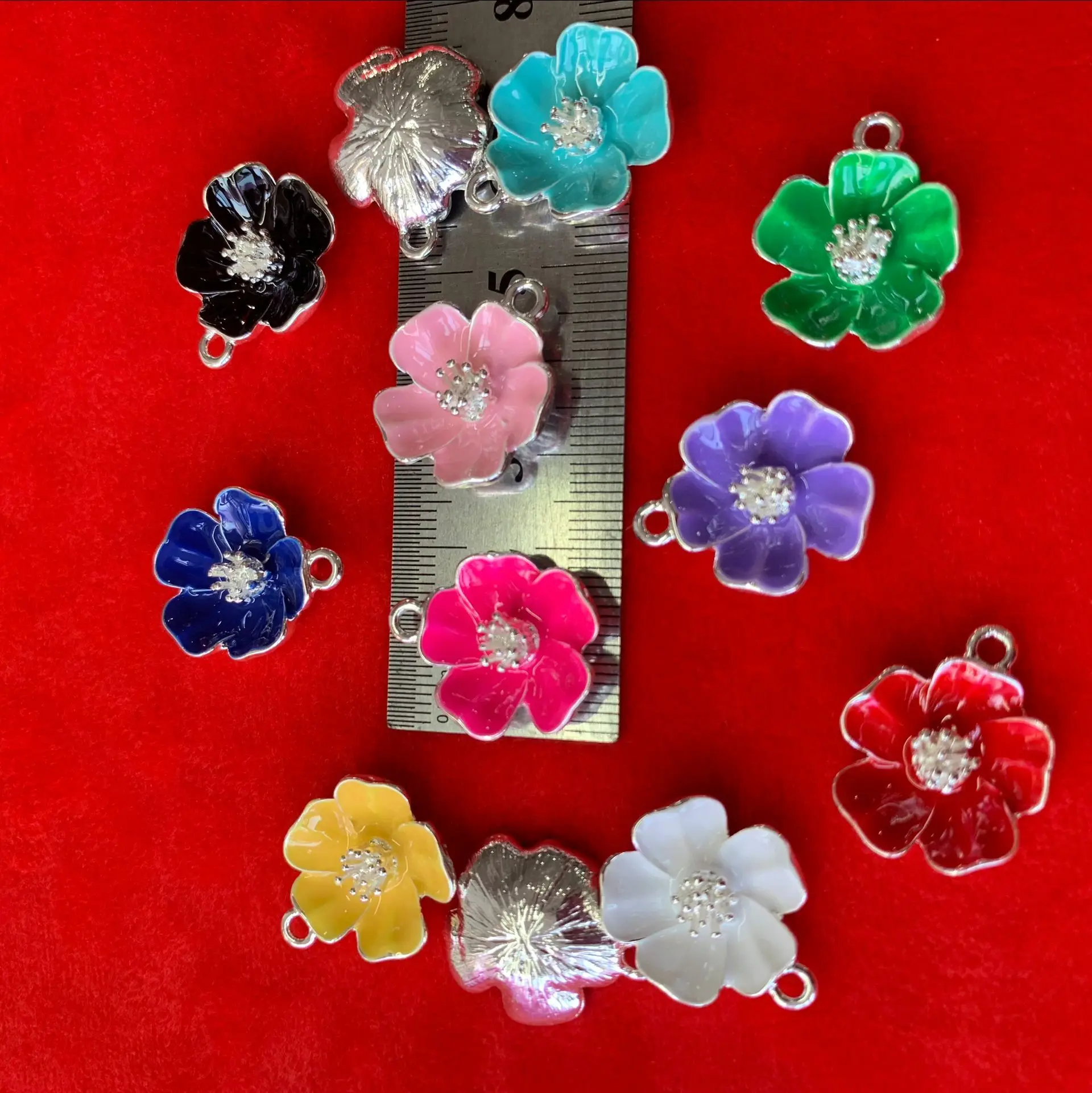 silver metal flower jewelry charms 10 color enamel silver flower charms for bracelets bangles colorful silver flower charms