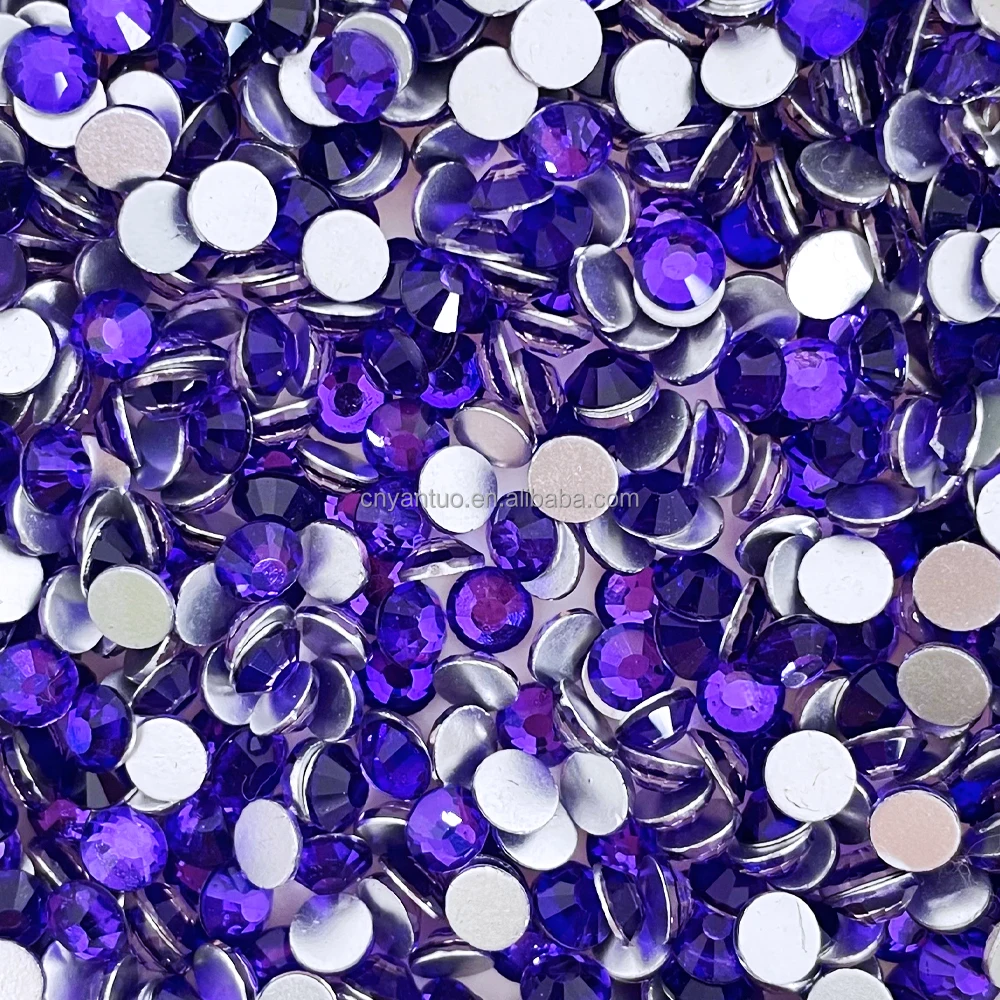 Yantuo Wholesale Purple Glass Rhinestones Glass Stone for Phone Cristal Non-hot Fix Crystal Rhinestones Round Nail Flatback SS20