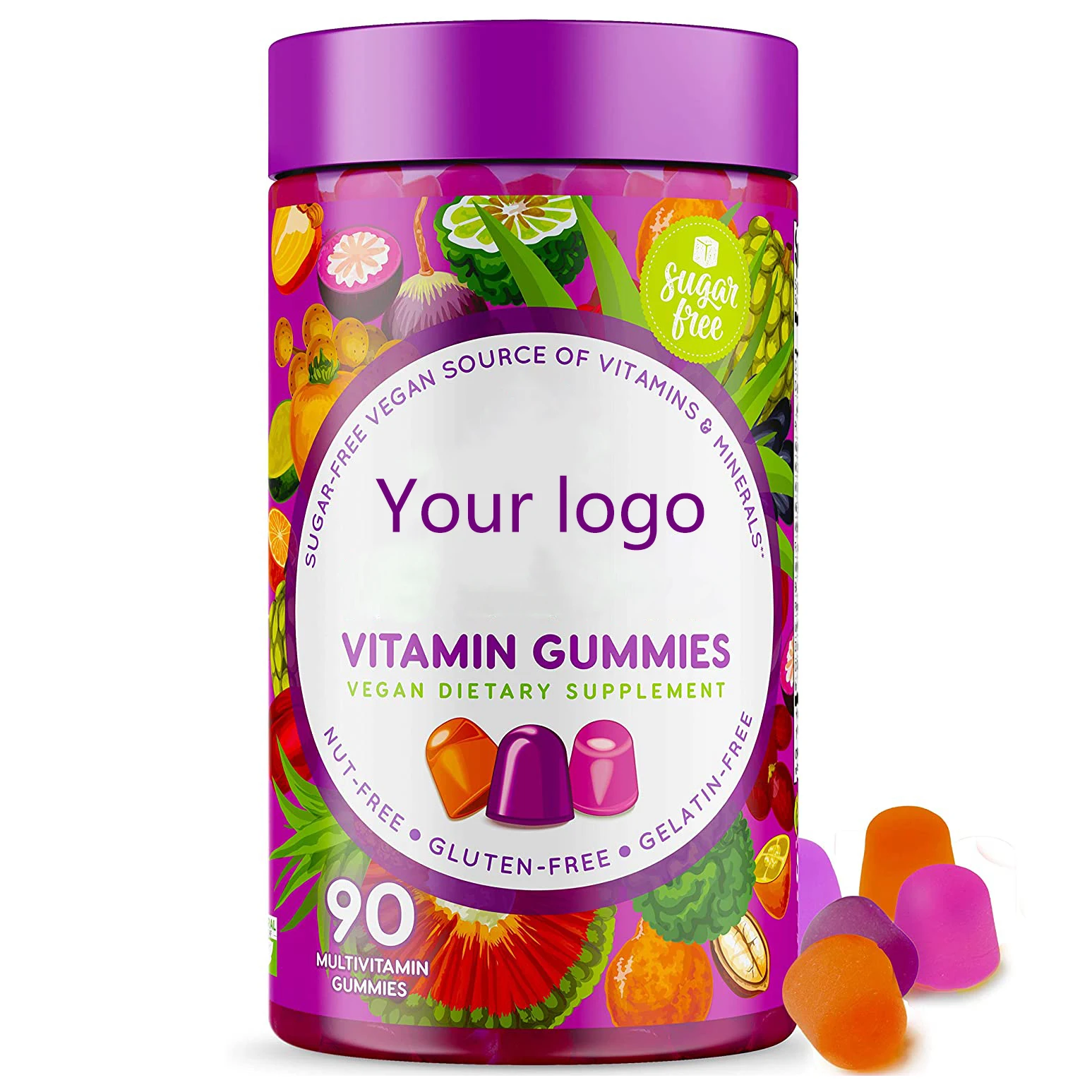 custom logo private label candy vegan DIETARY SUPPLEMENT vitamin A B C D E Biotin Drop Folic acid Zinc bears gummy candies