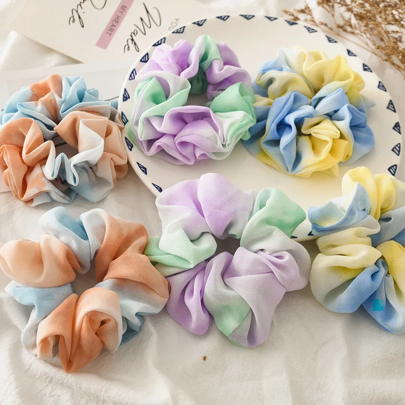Spring Summer New Lightweight Chiffon Tie-dye Scrunchie High Stretch Elastic Hair Band
