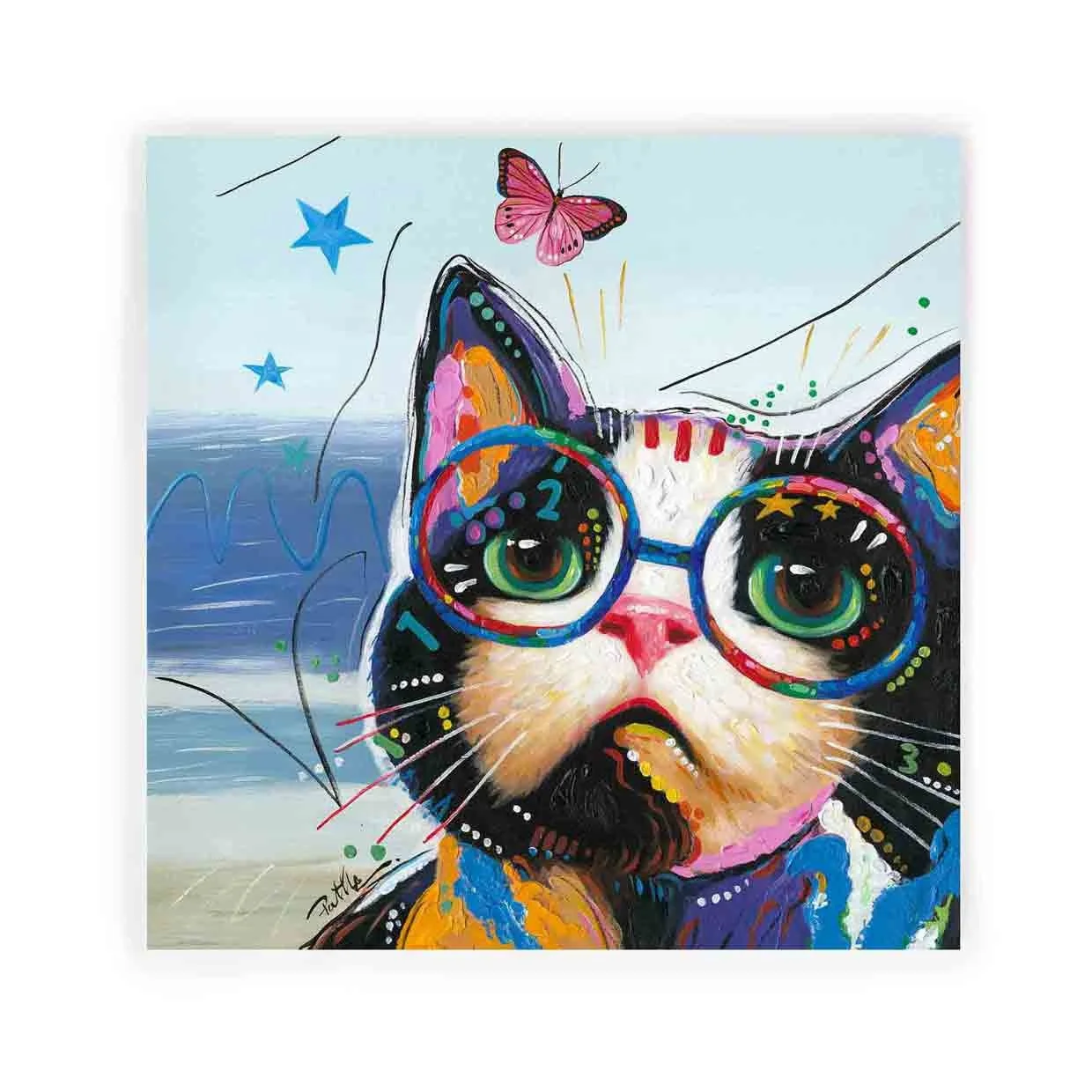 Hot Selling Custom Design Cute Cat Paintings On Canvas By Famous Artists Butterfly Animal Oil Painting Wall Art For Home Decor