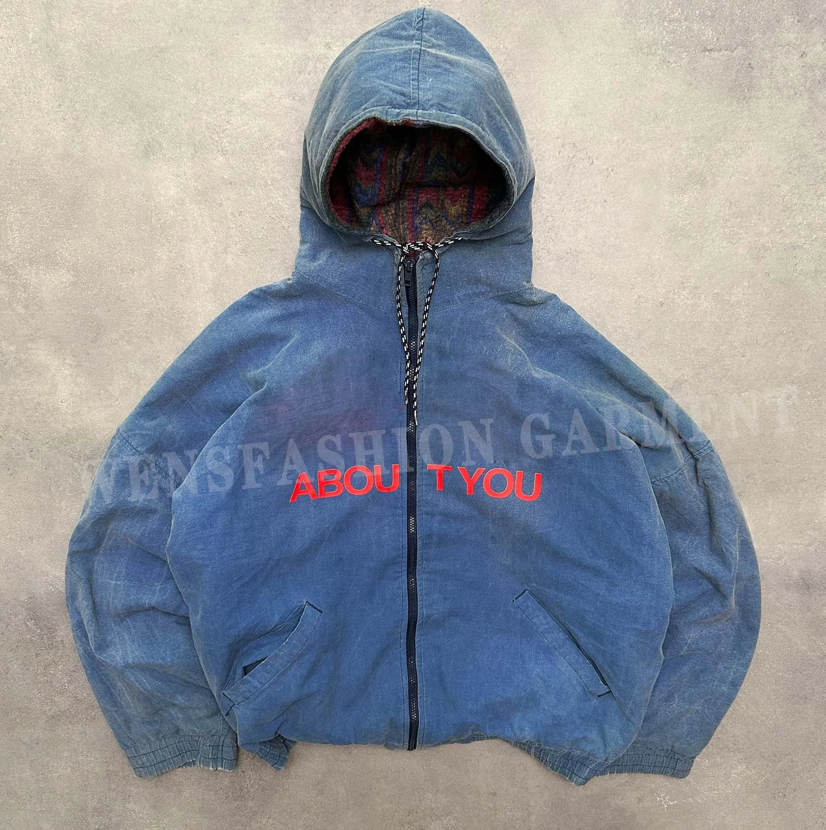 Custom Logo Sun Faded Vintage Zip Up Workwear Custom Duck Canvas Denim Jean Trucker Detroit Work Jacket