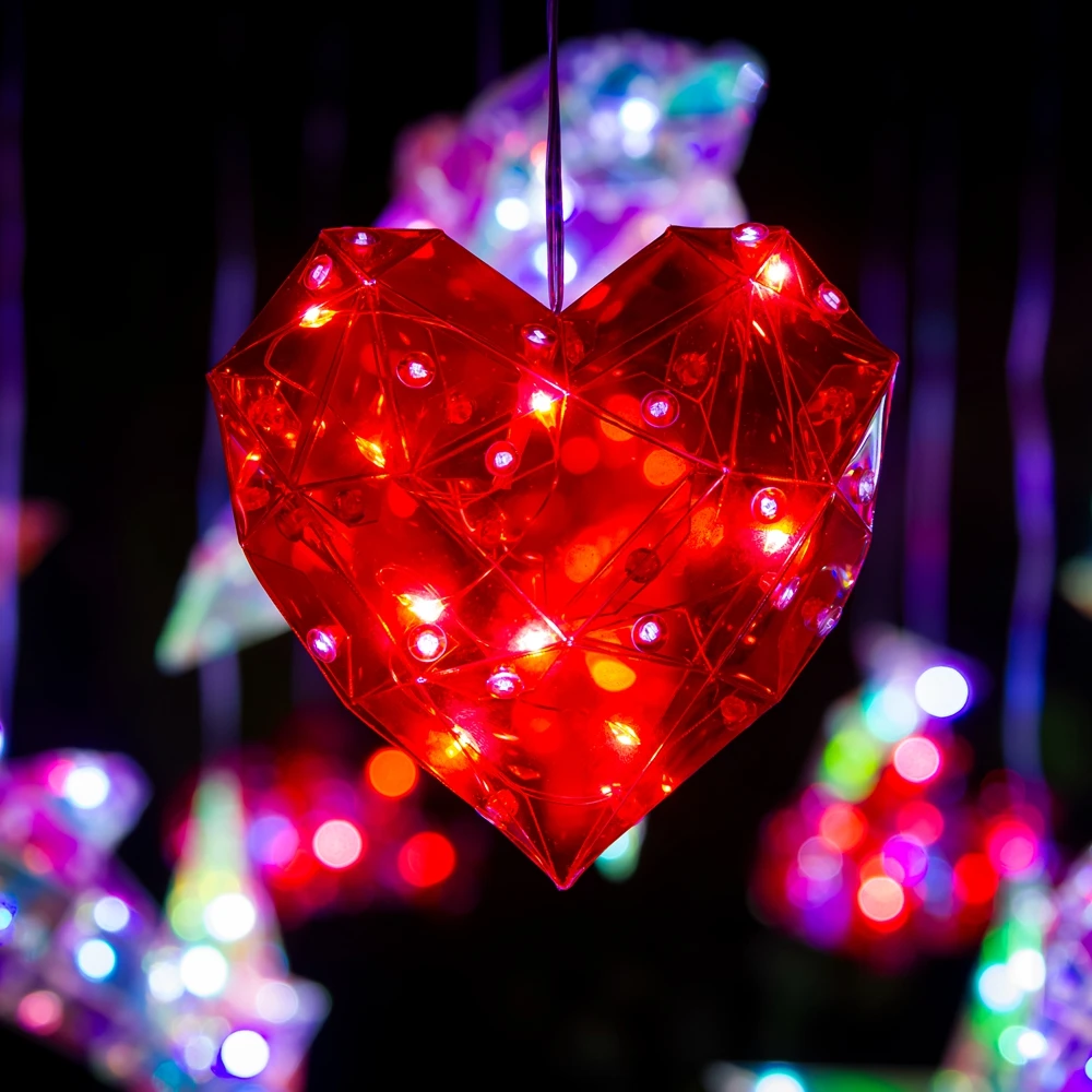 Prismatic Luminous 3D Heart LED Lighting Wedding Party Valentines Day Decoration Iridescent Rechargeable Led LOVE Heart Light