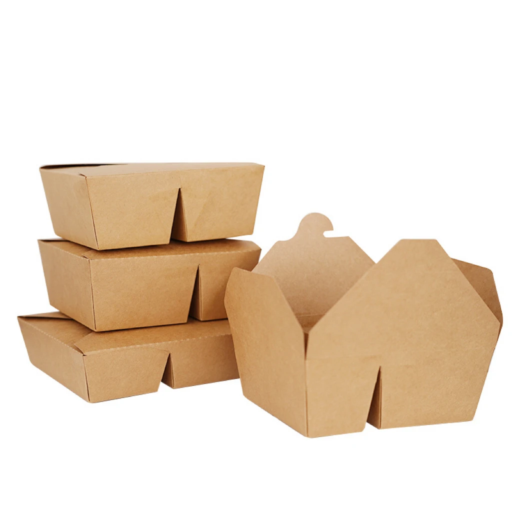 Take Away Food Packing Box Disposable Recycled Brown Kraft Food Packaging Boxes Takeaway Kraft Paper Food Salad Lunch Boxe Free