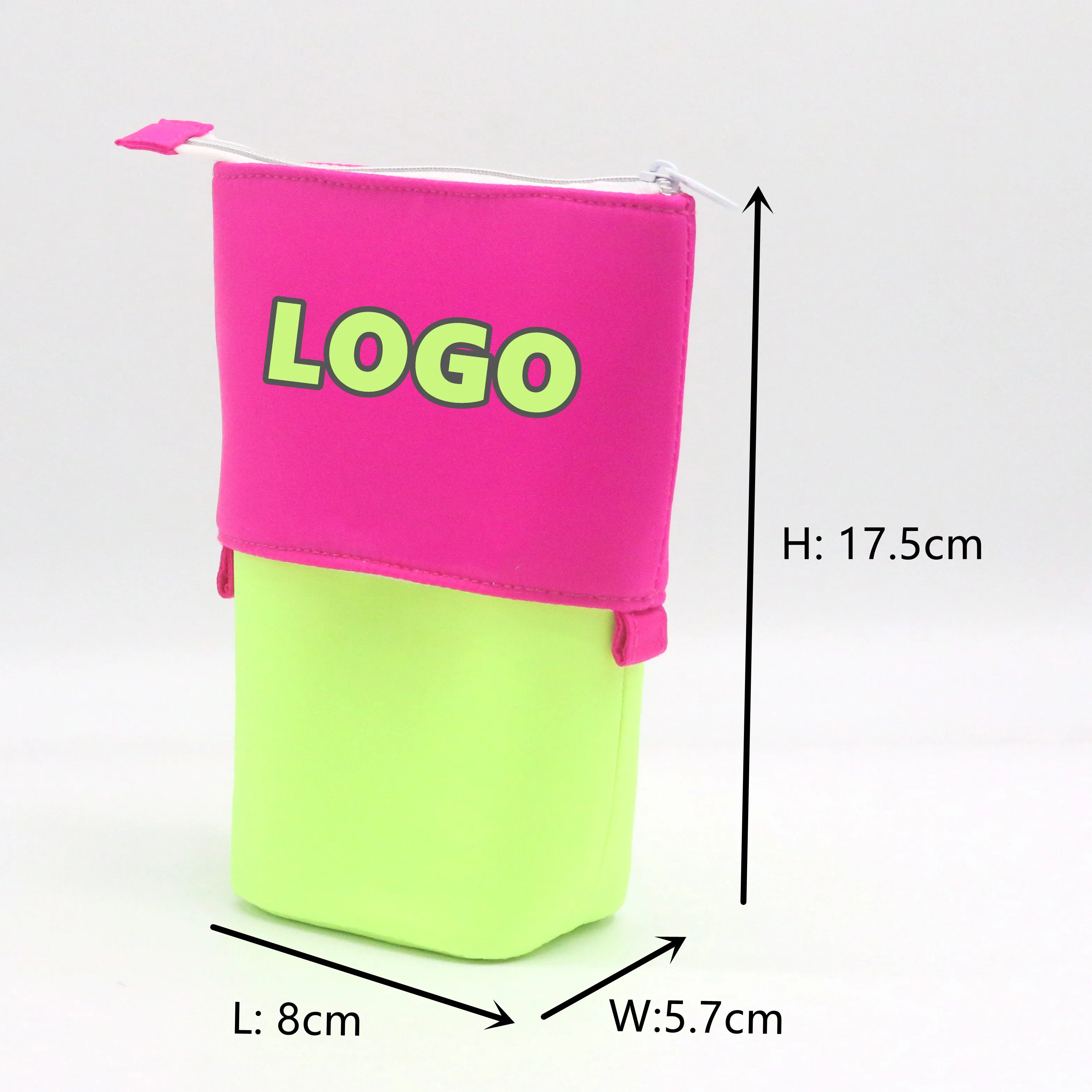 Hot Sale Popular Nylon Retractable Pencil Pouch Eye-catching Pink Green Nylon Stitching Pop-up Pencil Case Bag