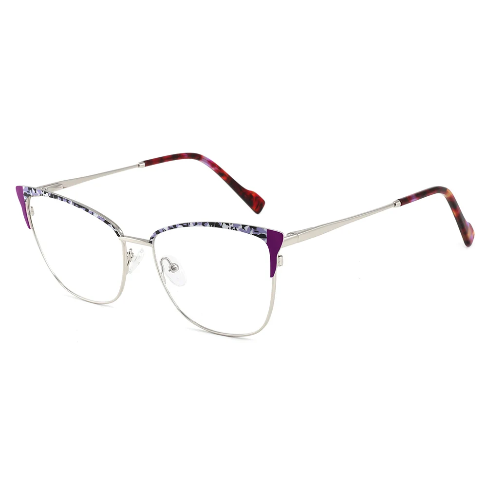 Top selling product Women Cat Eye style gold Optical Frame Metal Fashion Paint Acetate Eyeglasses Custom Logo