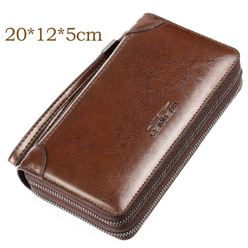 Multifunctional luxury soft PU leather double zipper new brands wrist travel clutch long phone wallet men