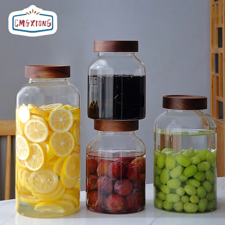 Customized Logo Borosilicate Glass Jar, Food Glass Jar, Sealed With Acacia Wood Lid