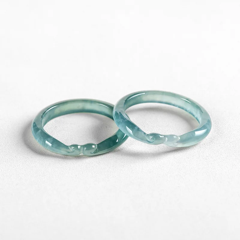 natural Jadeite blue water Fashion Ruyi the Incantation of the Golden Hoop rings Gift of appraisal certificate JZ16