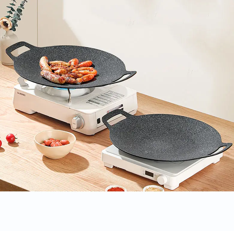 Outdoor Camping One-Piece Die-cast Aluminum Korea Stone Bbq Pan Grill Pans Aluminum Pan