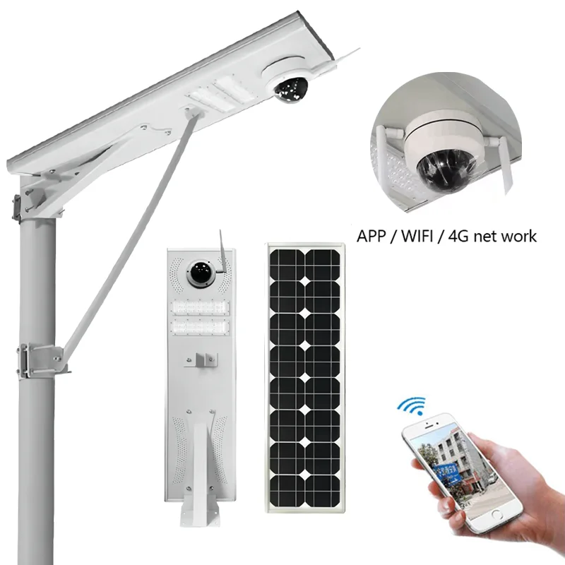 100W 200W 300W Integrated LED Solar Security Street Light with Optical Control Waterproof IP65 CCTV 4G Camera for Outdoor Use