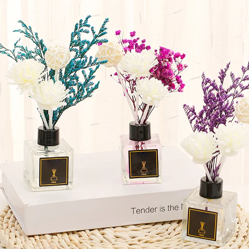 Home Decor Fragrance Dried Flower Air freshener 50ml Essential Oil Romantic Flower Reed Diffuser