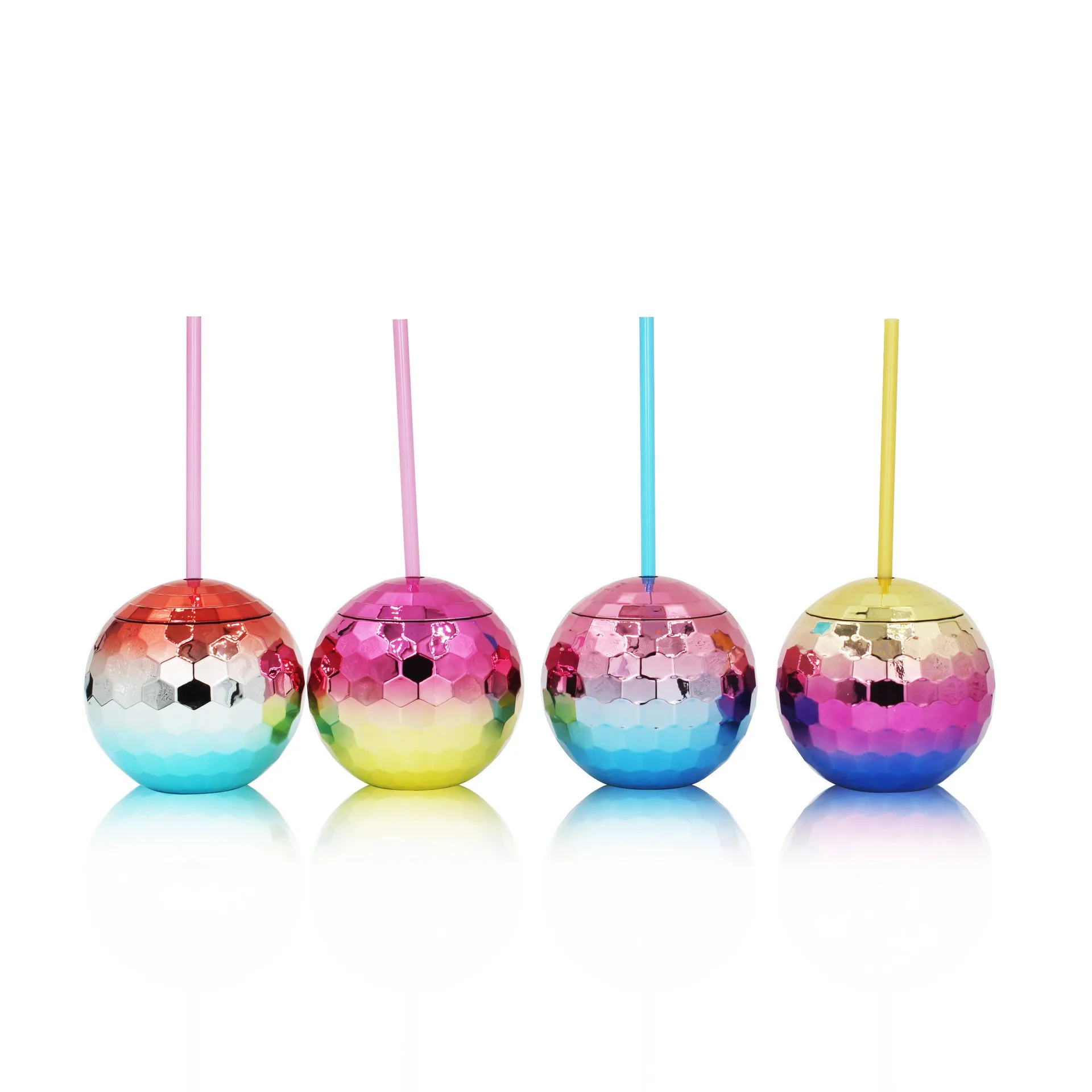 Disco ball shaped  reusable plastic mugs for party gatherings with straw