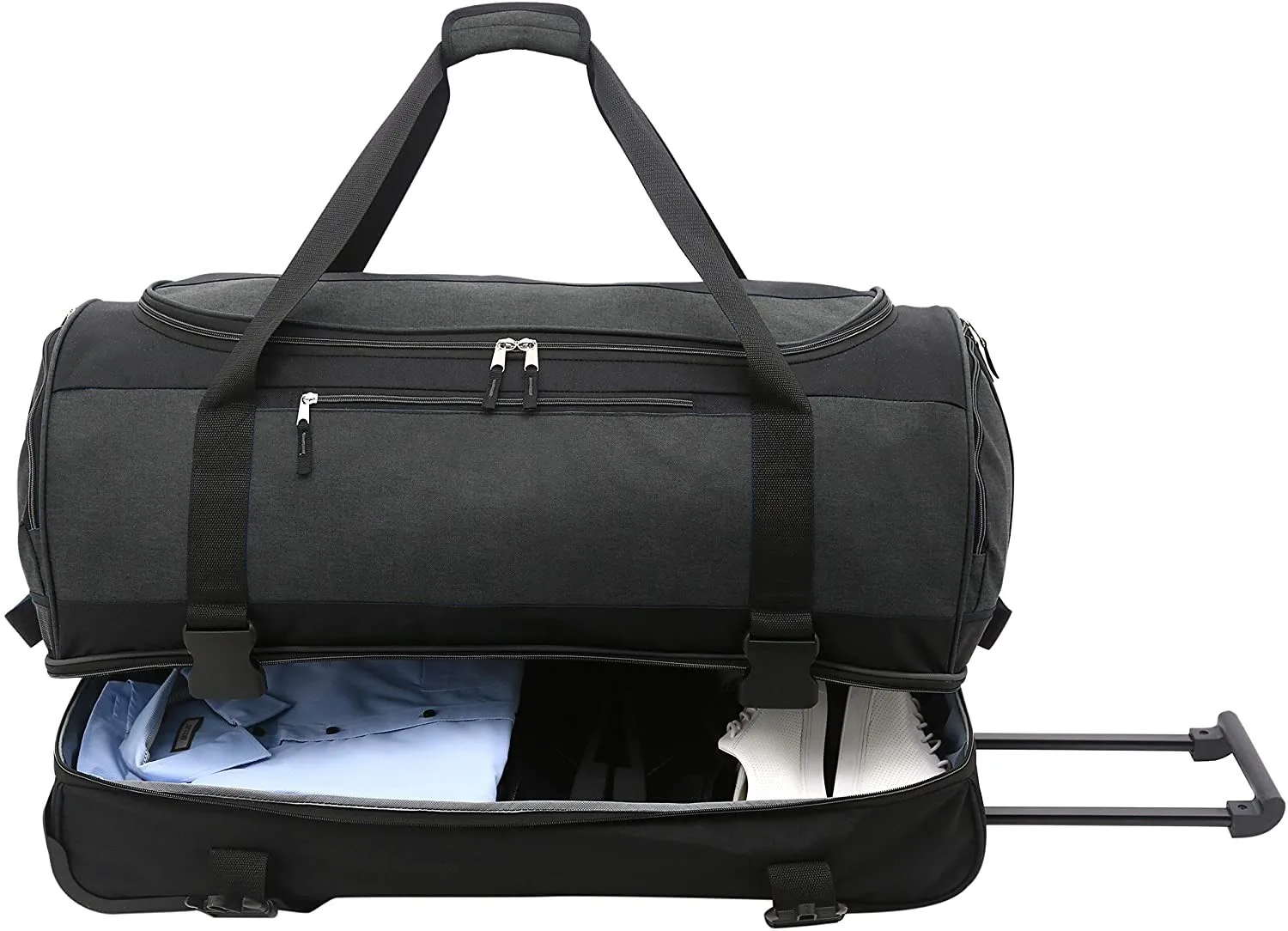 Free Sample Travelers Club Large Dark Grey Checked Rolling Duffel Bag Zippered Leather Gym Bag Outdoors Storage Ready Ship