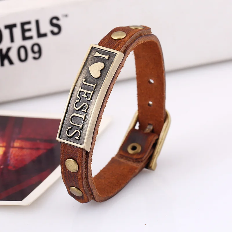 2022new jewelry retro leather Jesus  bracelet European and American trends men and women belt buckle leather bracelets