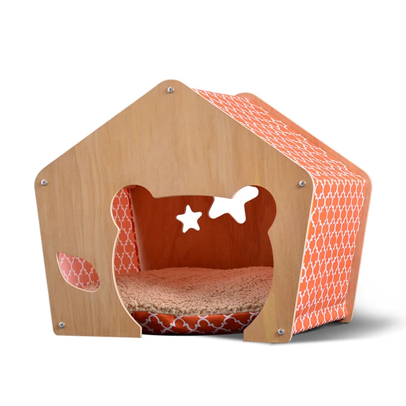 Relaxlines Custom Home Style Funny Personalise Pet Bed With Cute Window Pet Cat Dog House With Wood Material