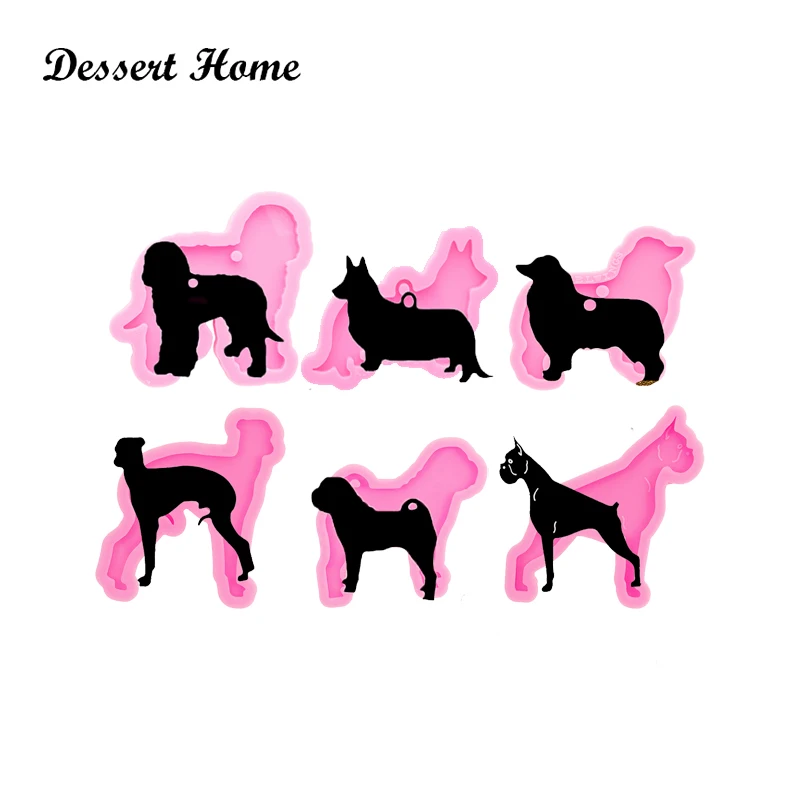 DY0128 Shiny Poodle/Basset/Corgi/Greyhound Galgo/Podenco/Saluki Keychain Mold DIY Dog Epoxy Resin Silicone Molds, Cake Dogs Mold