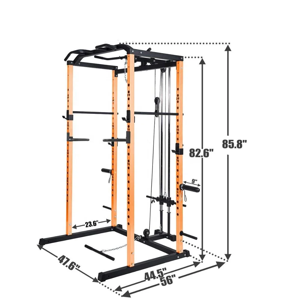 Fitness multi function pull down lat down smith machine Power rack with pulley lat attachment
