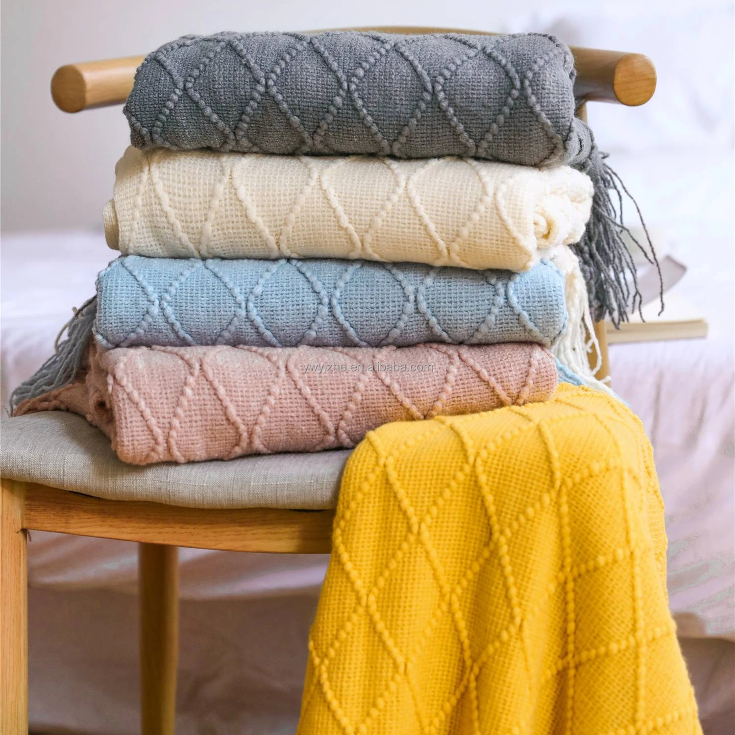 Оптовая продажа вязаный 100% акриловый текстурированный твердый домашний стул диван кровать Декор одеяла