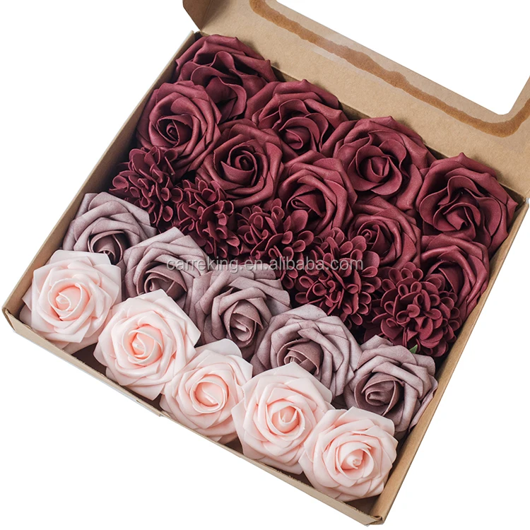 Artificial Flower Rose Real Looking Artificial Roses w/Stem bridal bouquet holder for Wedding