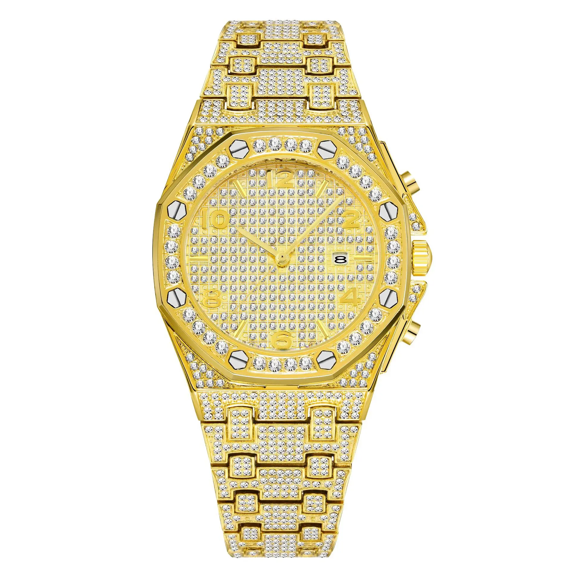 Ice out hip hop watch gold silver rock rap full bling bling street watch brand luxury Quartz Waterproof shiny watches