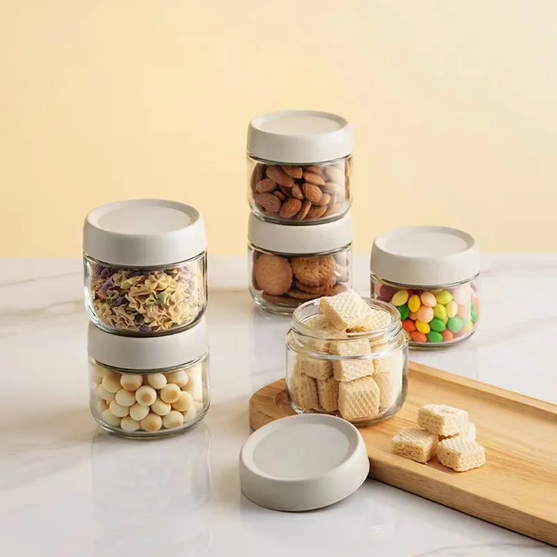empty 450ml Round transparent wide mouth glass jar cookie candy storage glass honey sealed jar with metal id