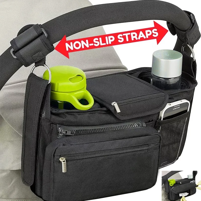 Factory OEM baby stroller outing organizer big bag Non-Slip Stroller Organizer With Cup Holders