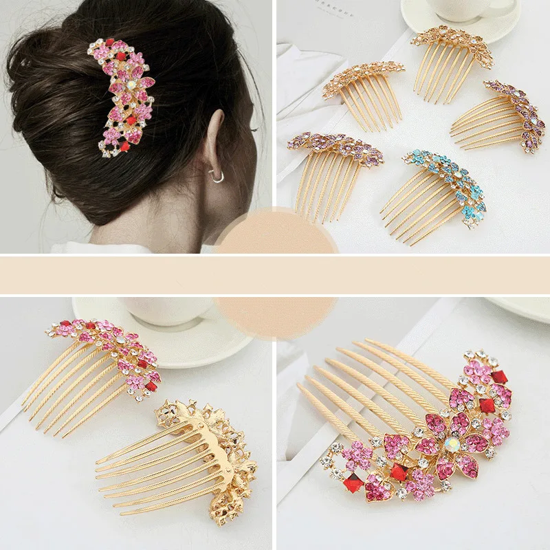 Korean alloy rhinestone headgear bridal hair comb insert comb hair accessories
