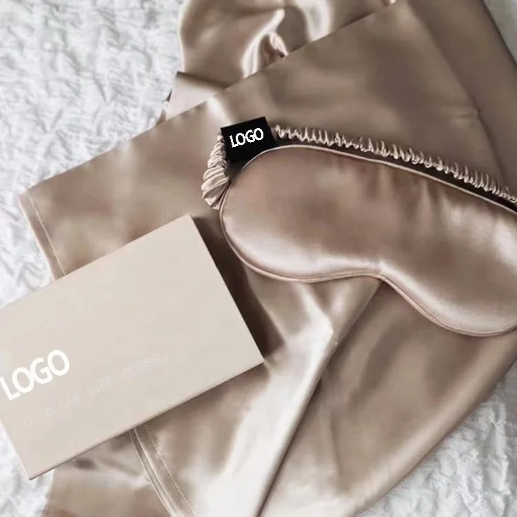 free tag embroidery logo big scrunchie silk eye mask silk pillow case 100% pure mulberry silk pillowcase box set