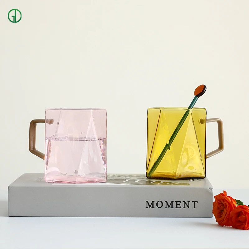 Custom colored opal pink Drinkware eco friendly espresso borosilicate glass mug drinking glass coffee cup tea cup