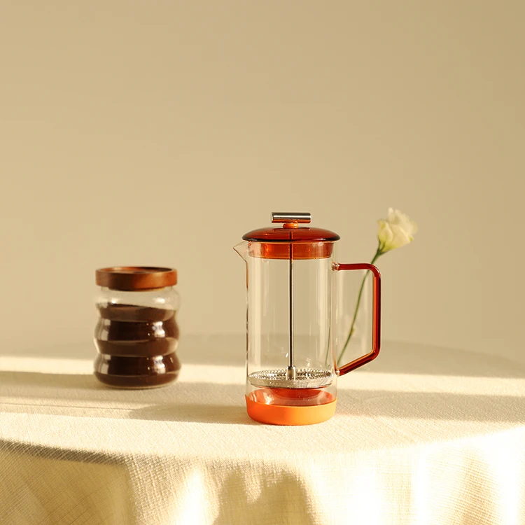 French Press Coffee Tea Brewer Pot Maker Kettle Heat-resistant Stainless Steel Borosilicate Glass Plunger Coffee Pot With Scale