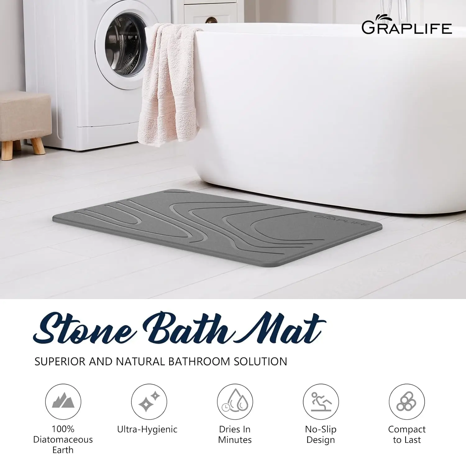 Stone Bath Mat - Diatomaceous Earth Stone Bathroom Extra Large Quick Drying Mats