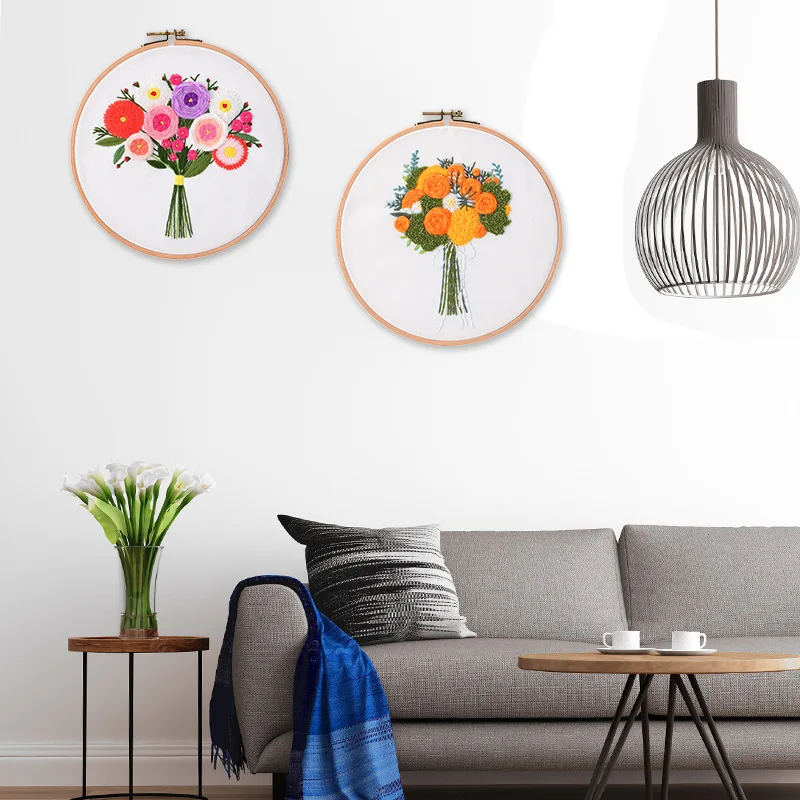 Flower Printed Pattern Wall Painting Art Needlework Handmade Sewing Craft Cross Stitch DIY Embroidery Kits Home Wall Decor