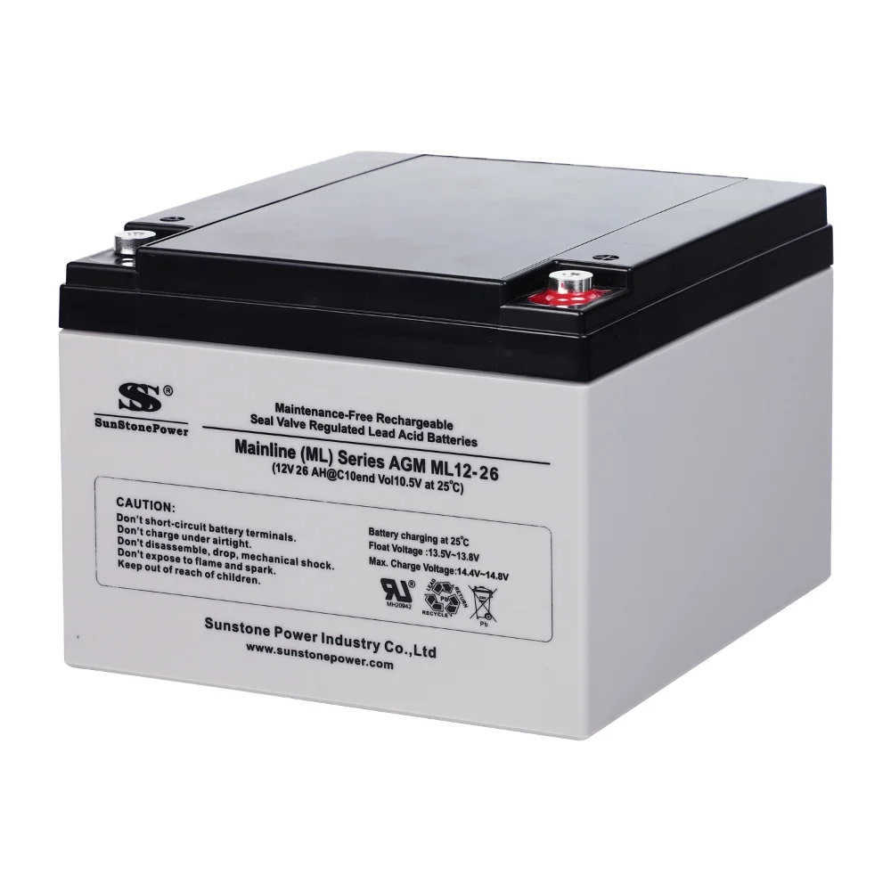 Sunstone UL Approved 12V 26AH AGM Battery Deep Cycle Storage System Maintenance Free VRLA Factory Price Solar Inverter Battery