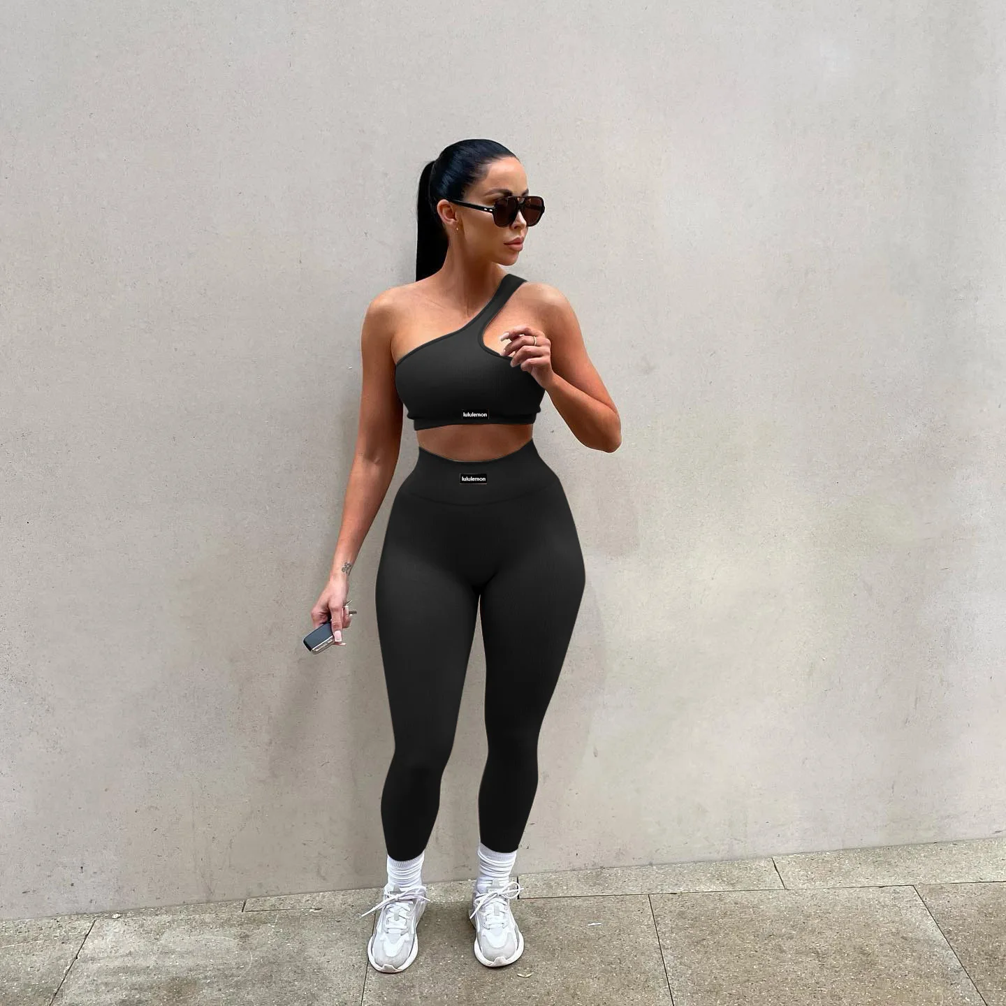 Custom Logo Tracksuits Crop Top Activewear Ribbed Yoga Set 2023 Fitness Women 2 Two Piece Set Women Clothing