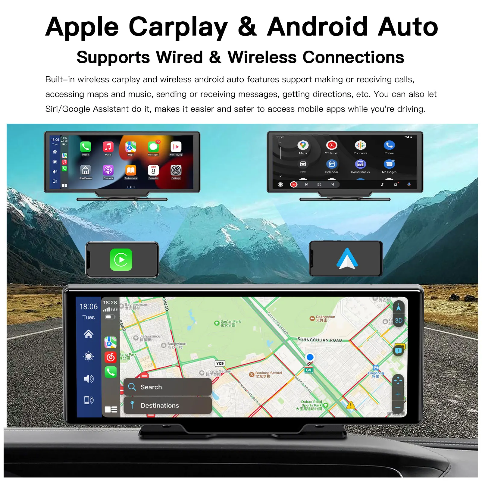 Autoabc 10.26 inch Car Radio Wireless Carplay Touch screen for any car Android auto Smart Screen Mp5 Car Dvd Player With Camera