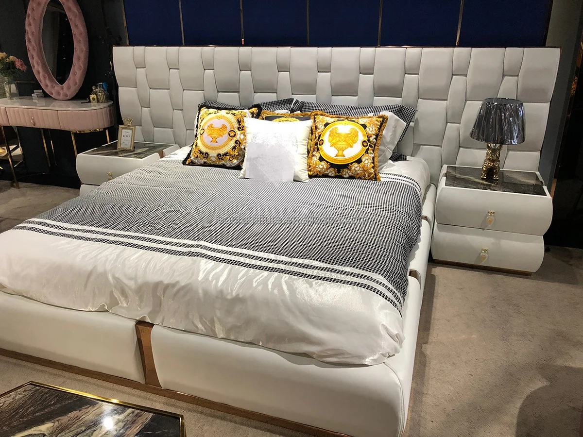 Wholesale Customized New Design Italian Style White Modern Luxury Upholstered Teal  Leather Beds Queen