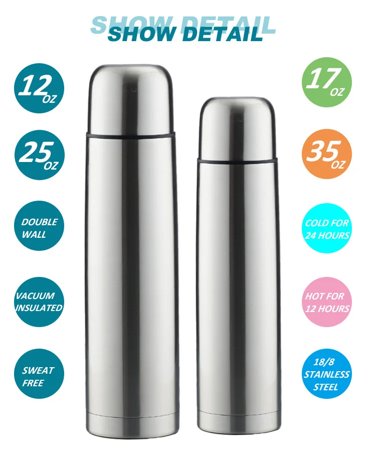 1000ml Bullet Shape Water Bottle  Vacuum Flask  Manufacturer Stainless Steel Thermos