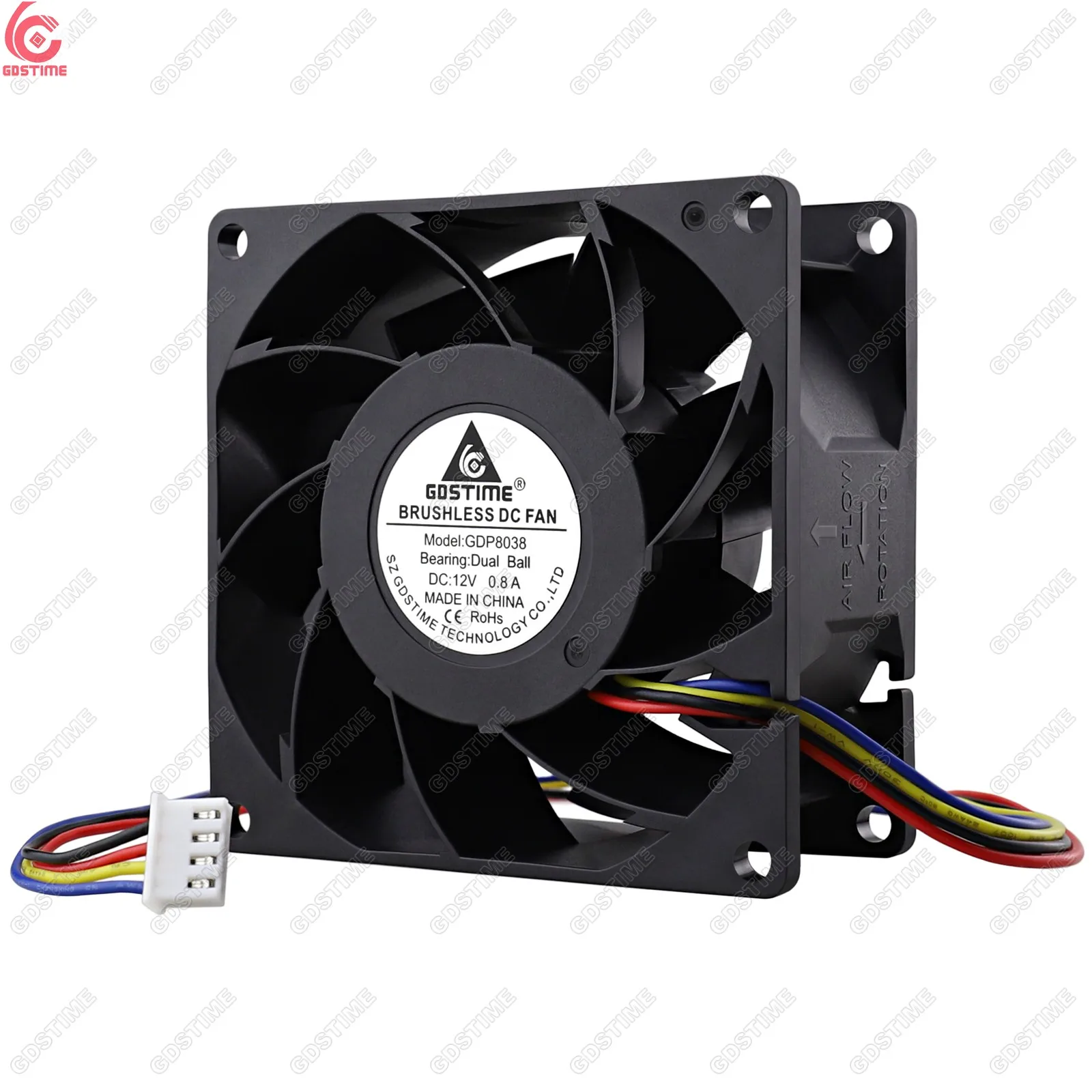 Gdstime GDP8038 80mm 80x80x38m DC 12V Fans Dual Ball Bearing 4Pin FG PWM Big Air Flow DC Axial Exhaust Cooling fan