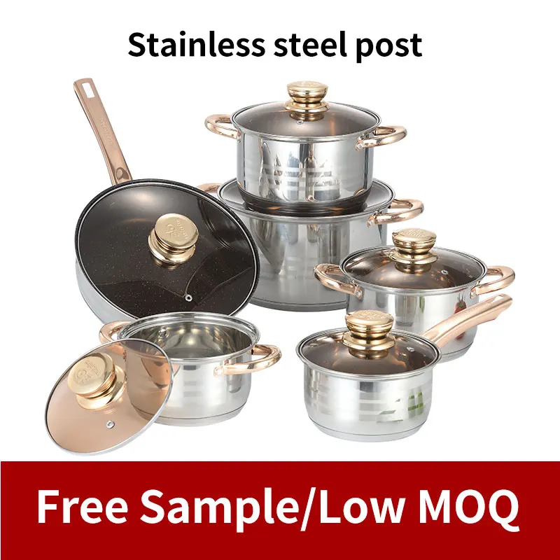 Factory Best Quality Sustainable Pots And Pans Kitchen Stainless Steel Cooking Pot Set Cookware Sets With Glass Lid