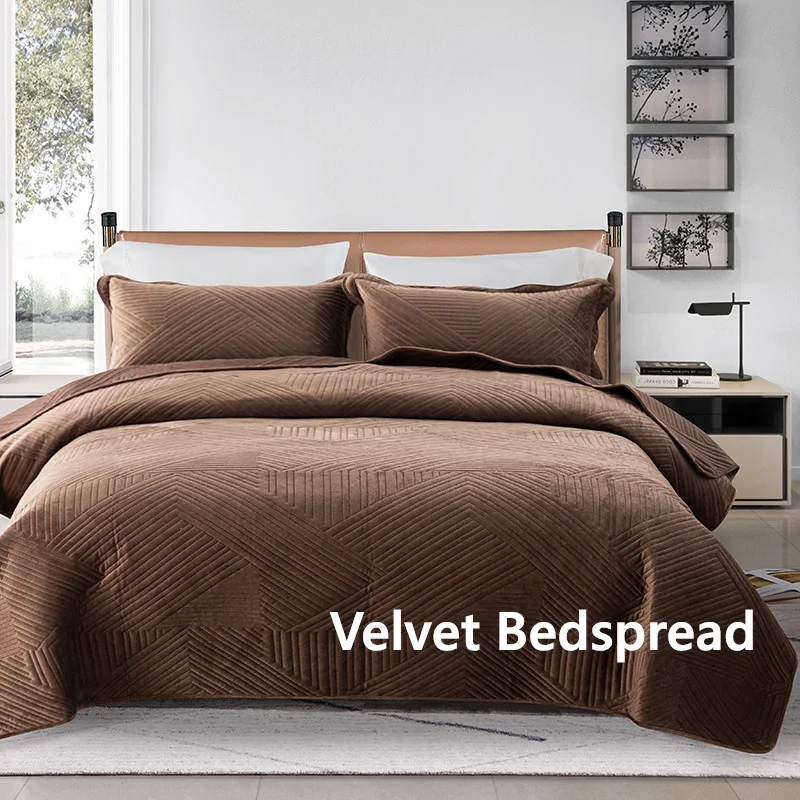 Super Plush Velvet Quilt King Size with Pillow Shams Luxury Soft Reversible 3 Piece Bedspreads Coverlet Comforter Set