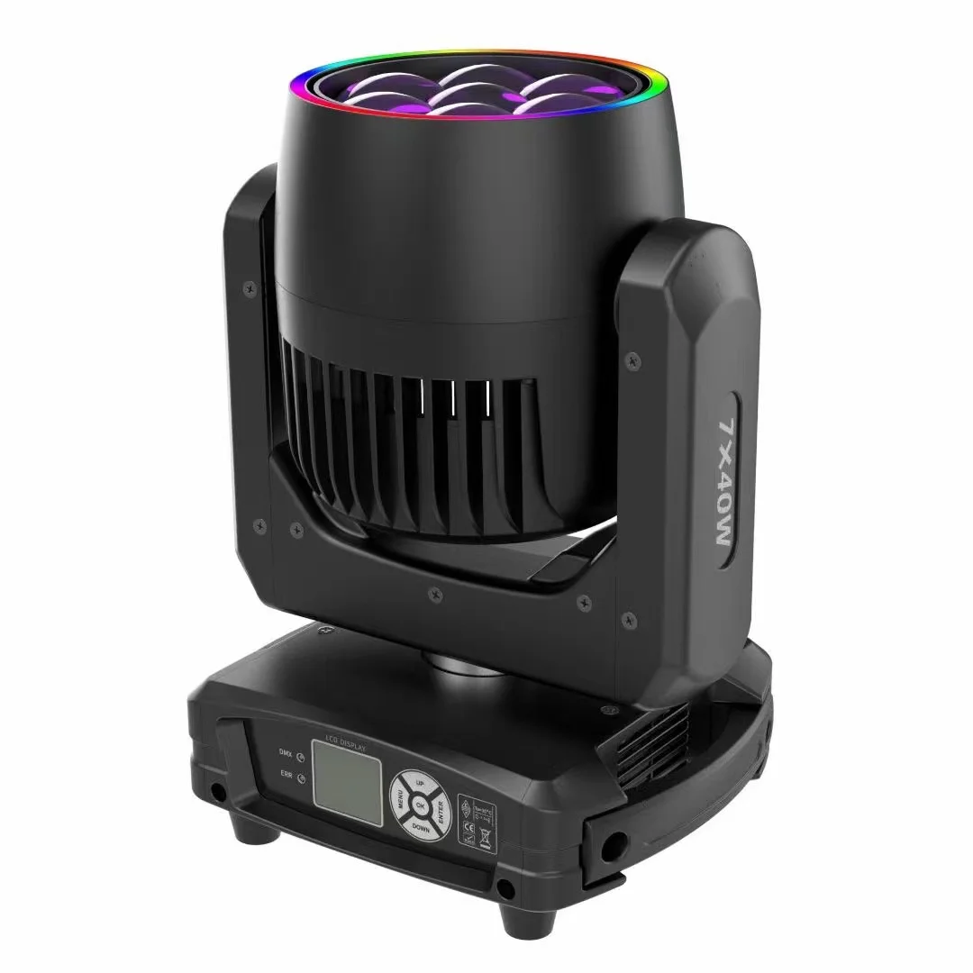 AOPU 7*40W Bee Eye Mini Moving Head Lights With Auxiliary Light LED Moving Head Stage Light With Wash Rotating