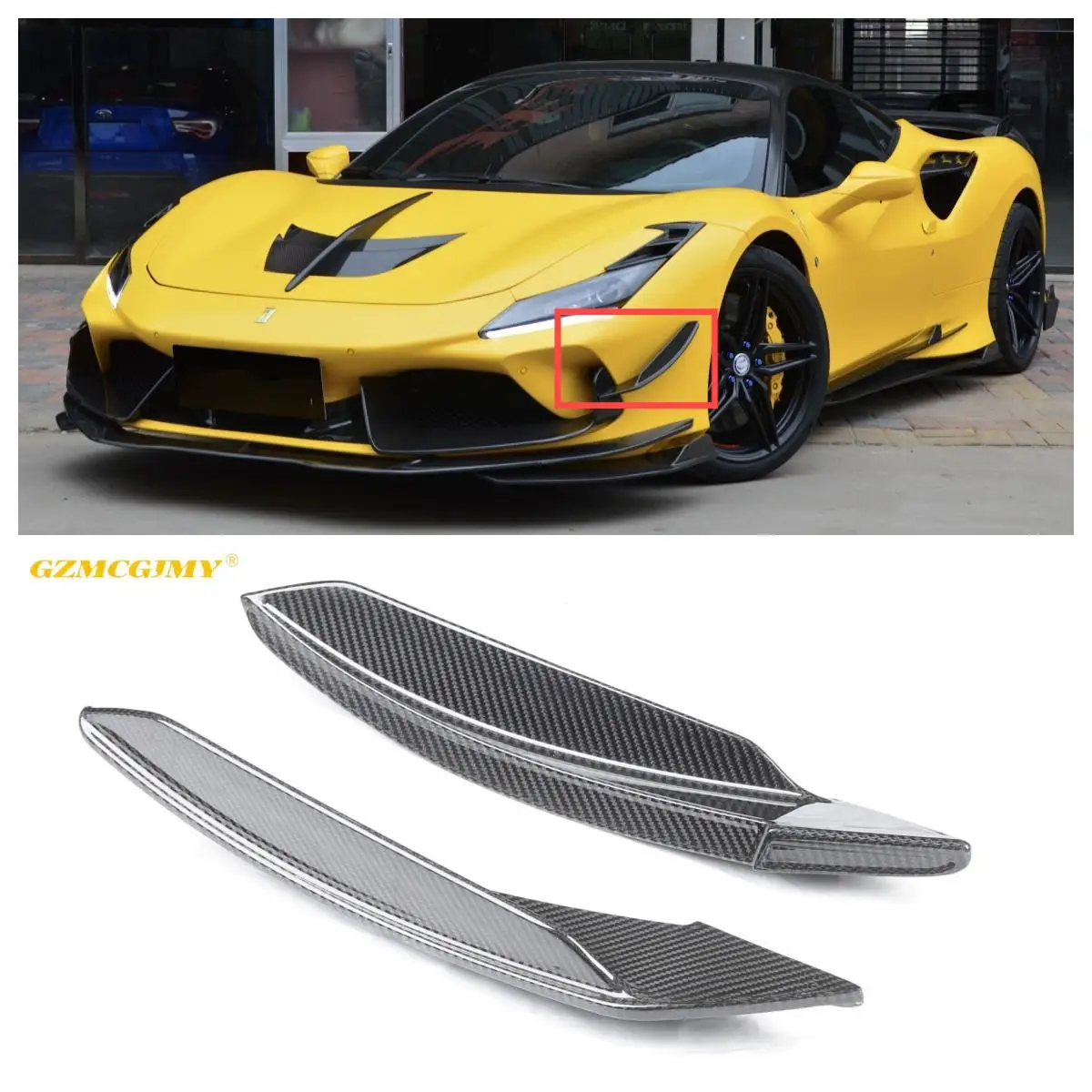 High quality F8 car bumper decoration dry carbon front air knife suitable for Ferrari F8 front bumper duckwing