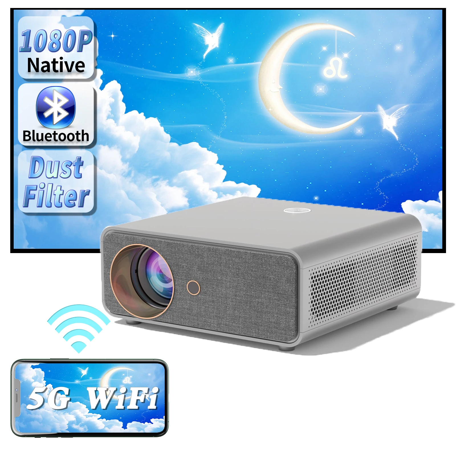 The New Projector Smart TV WIFI Portable Home Theater Cinema Battery Sync Phone Beamer LED Projectors for 4k Movies