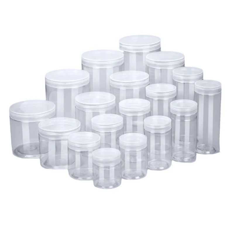 food grade plastic cans aluminum cap plastic storage jars with lids for snack Plastic Food Storage Clear Cookie Round Jar