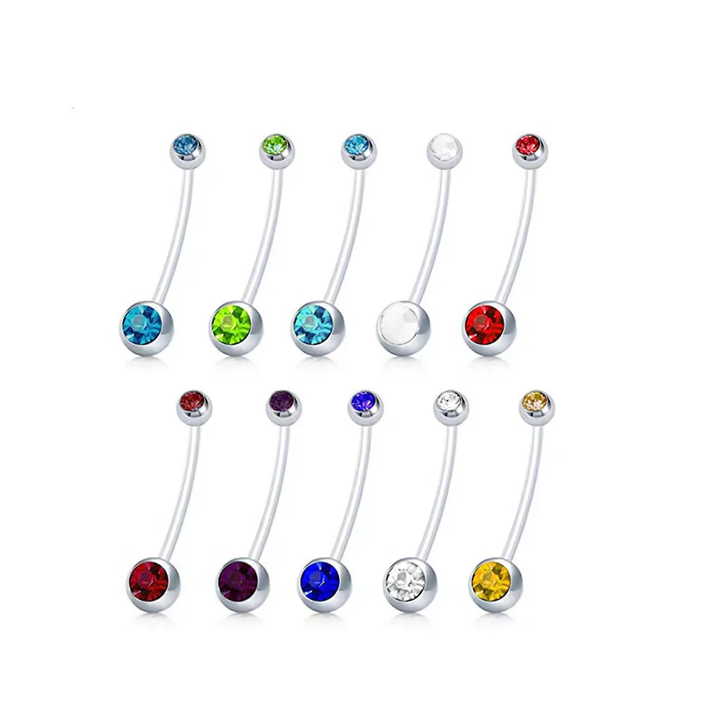 NUORO New Hot Sale Soft Pole Maternity Belly Button Ring for Women UV Curved Pole Round Diamond Navel Nail Piercing Jewelry